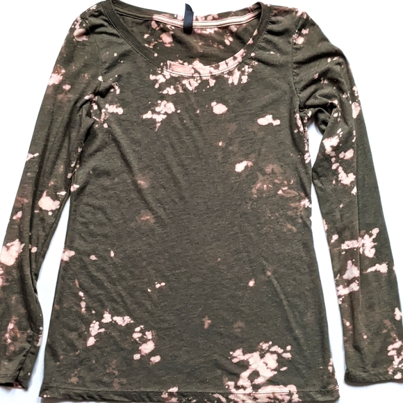 Tops - Olive Green Reverse Tie Dye Long Sleeve